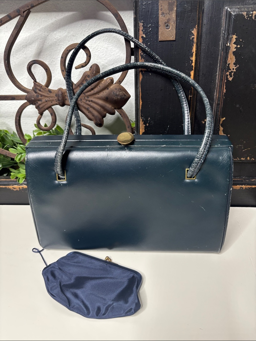 VINTAGE Margolin blue leather Bag with coin purse